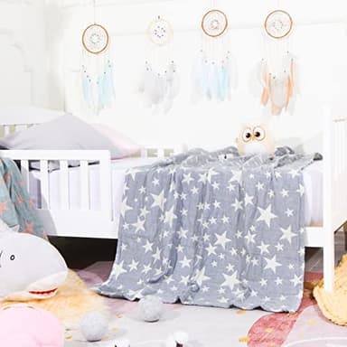 NTBAY 3 Layer Toddler Blanket, Muslin Cotton Jacquard Bed Blankets, Lightweight Thermal Baby Blanket, Super Soft and Warm Crib Blanket for All Seasons, Decoration Gift, 30"x40", Blue - Image 7