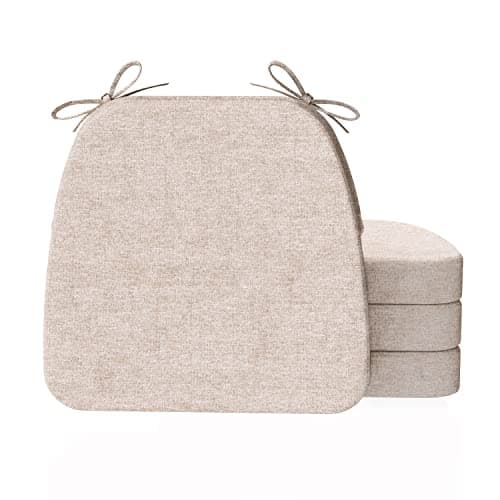 AAAAAcessories D-Shaped Chair Cushions, 2" Thick Dining Chair Pads with Ties and Removable, Machine-Washable Cover, 17" x 16", Set of 4, Oatmeal Beige - Image 1