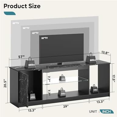 Bestier LED TV Stand for 55/60/65 Inch TV, Gaming Entertainment Center with Cabinet for PS5, Xbox,Modern TV Cabinet with Adjustable Glass Shelves for Living Room, Bedroom 57 Inch,Black Marble - Image 9