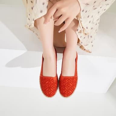 BABUDOG Women's Black Flats with Flower Embroideried,White Lace Ballet Flats,Comfortable Dress Flats(Orange.US8) - Image 5