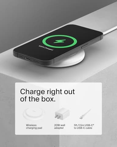 Belkin Magnetic Wireless Charging Pad 15W - MagSafe-Compatible Qi2-Certified Wireless Charger for iPhone 16 Series, Samsung Galaxy S25, AirPods, & More w/Non-Slip Base, Power Supply Included - White - Image 6