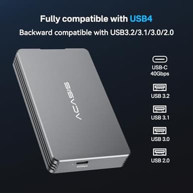 ACASIS 40Gbps M.2 NVMe SSD Enclosure, Tool Free Installation, NVMe Enclosure for M1/M2/ Pro/Max,Compatible with USB4/3.2/3.1/3.0/2.0, Support 2280/2260/2242/2230 B+M M-Key (TBU401) - Image 9