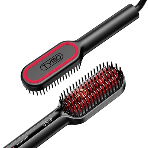 TYMO Hair Straightener Brush - Upgraded Ionic Compact Straightening Brush for Women with Wave-Design Bristles, Fast, Smooth Styling, Lightweight Hot Comb & Travel Flat Iron, 1 Billion Ions, Black - Image 1