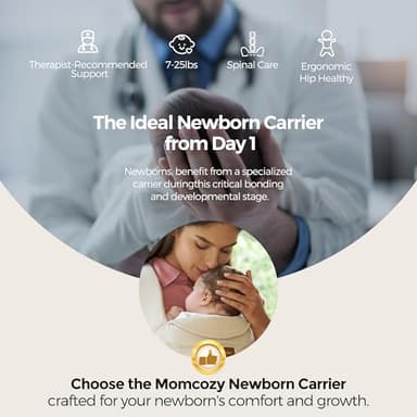 Momcozy Newborn Carrier WeeSnug- Lightweight and Cozy Comfort for 7-25 lbs, Ergonomic Cross-Back Support, Effortless to Put On, Hands-Free Baby Carrier with Lumbar Support, Khaki - Image 2