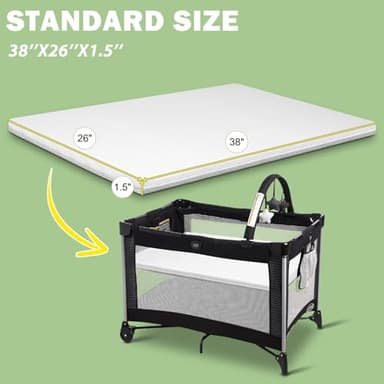 Genew Pack and Play Mattress (38"x26"x1.5"), Portable Crib Mattress Pad for Pack N Play, Play Pen, Soft, Waterproof, Washable, Breathable Pad for Babies and Toddlers - Image 2