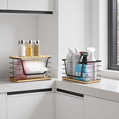 ALOCEO 2 Pack Large Garbage Bag Dispenser for 13/30/33 Gallon Bags, Potato and Onion Storage Baskets with Bamboo Lid, Stainless Steel Stackable Storage Bins for Kitchen Laundry Pantry Room - Image 5