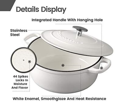 EDGING CASTING Dutch Ovens Enameled Cast Iron Covered 5.5 Quart Dutch Oven with Dual Handle for Bread Baking, White - Image 5