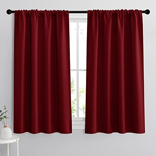 RYB HOME Blackout Curtains 63 inches Long - Energy Saving Insulation Large Window Curtain Blinds for Bedroom Living Room Dining Basement Home Office, W 62 x L 63 per Panel, Burgundy Red, 2 Pcs - Image 1