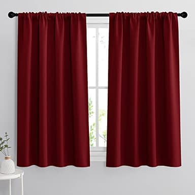 RYB HOME Blackout Curtains 63 inches Long - Energy Saving Insulation Large Window Curtain Blinds for Bedroom Living Room Dining Basement Home Office, W 62 x L 63 per Panel, Burgundy Red, 2 Pcs - Image 1