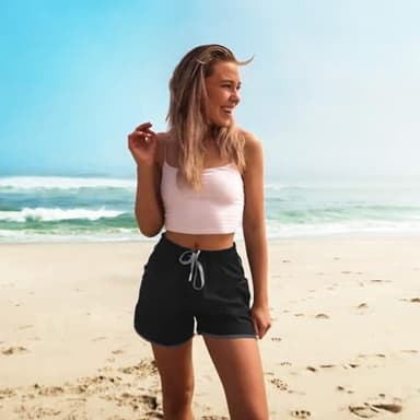 HODOSPORTS Women's 4" Swim Shorts with Liner Pockets Quick Dry Board Shorts Swimsuit Bottom Black L - Image 3