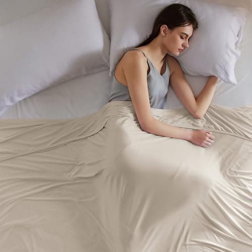 Bedsure Beige Cooling Blanket Queen Size for Hot Sleepers - Summer Cold Blanket for Queen Size Bed with Rayon Derived from Bamboo, Ice Cool Cold Arc-Chill Thin Summer Bedding Essentials, 90x90 - Image 1