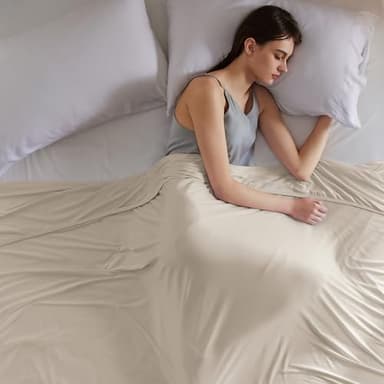 Bedsure Beige Cooling Blanket Queen Size for Hot Sleepers - Summer Cold Blanket for Queen Size Bed with Rayon Derived from Bamboo, Ice Cool Cold Arc-Chill Thin Summer Bedding Essentials, 90x90 - Image 1