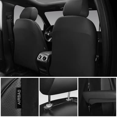 CAR PASS 3D Foam PU Leather Car Seat Covers, Universal Seat Covers Front 2 for Trucks SUV Sedan Automotive Seat Covers Armrest Airbag Compatible Waterproof Comfortable Faux Nappa Leather All Black - Image 3