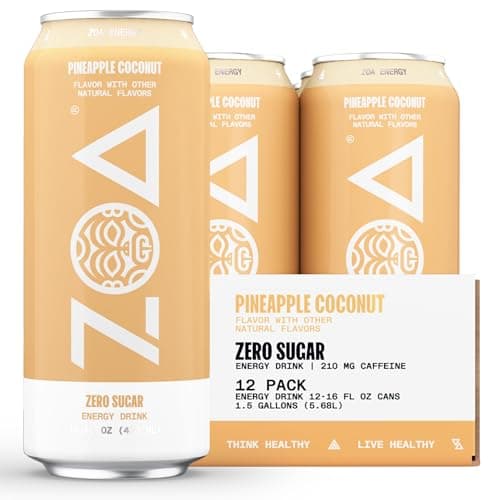 ZOA Zero Sugar Energy Drinks, Pineapple Coconut - Sugar Free with Electrolytes, Healthy Vitamin C, Amino Acids, Essential B-Vitamins, and Caffeine from Green Tea - 16 Fl Oz (12-Pack) - Image 1