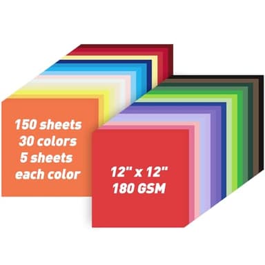 MAXECHO 12" X 12" Colored Cardstock Bulk 150 Sheets 30 Assorted Colors Construction Paper Card Stock Printer Paper for DIY Crafts, Kids School Supplies, Cricut, 180 GSM - Image 1
