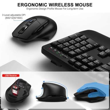 Wireless Keyboard and Mouse Combo, 2.4G Full Size Wave Keys Ergonomic Keyboard with Wrist Rest and 3-Level DPI Adjustable Wireless Ergonomic Mouse for Windows, Mac OS Desktop/Laptop/PC(Black) - Image 4