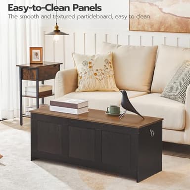 HOOBRO Storage Bench, 39.3" Retro Wooden Storage Chest, Wooden Storage Trunk, Toy Chest with Lift Top, Multifunctional Entryway Organizer, for Entryway, Living Room, Black and Walnut BH141CW01 - Image 5