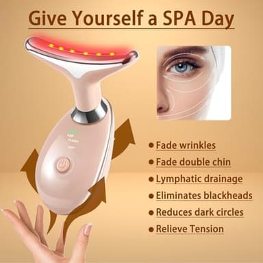 VGY 7-in-1 Face Massager Tool for Skin Care, Red Light Therapy for Face, Double Chin Gift (Pink) - Image 3