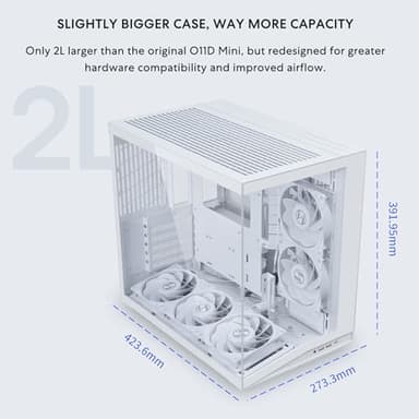 LIAN LI O11D MINI V2 Flow | Compact ATX Mid-Tower Airflow Computer Case | Panoramic View | High-Performance Airflow | Includes 5 x 120mm Reverse Blade Fans | Cable Management | White (O11DMIV2FW) - Image 3