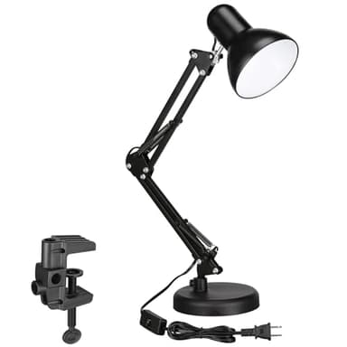 TORCHSTAR Metal Desk Lamp with Clamp, Swing Arm, Architect Adjustable Gooseneck Table Lamp, Clip Desk Lights for Home Office, Work, Study, Reading, E26 Base, Multi-Joint, Black - Image 1