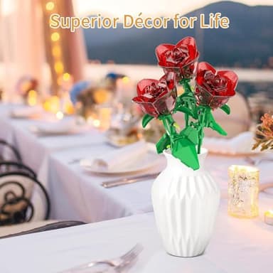 Rose Flowers Bouquet Building Decoration Set Compatible with Lego Flowers, Artificial Flowers for Home Décor, Roses Botanical Collection Women Mens Gifts Ideas for Christmas Stocking Stuffers (Red) - Image 4