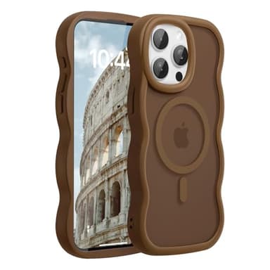 Amzfield Magnetic for iPhone 15 Pro Max Case, Compatible with Magsafe Wavy Frame Cute Translucent Matte Hard Back Silicone Bumper Shockproof Phone Case for iPhone 15 Pro Max Women Girls, Brown - Image 8