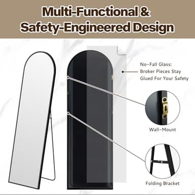 Full Length Mirror, 55x15''Arched Wall Mirror for Bedroom, Long Black Standing Floor Mirror, Full Body Tempered Glass Vanity Mirror with Aluminum Frame for Entryway, Living Room, Bathroom Décor - Image 6