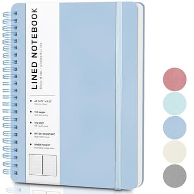 ABERLLS Blue Lined Spiral Journal Notebook with 160 Pages, 8×5.7in, A5 Spiral Notebook, Journaling Notebooks for Work, School, Women, Men, College Ruled Spiral Notebook, Hardcover Leather Journals - Image 1