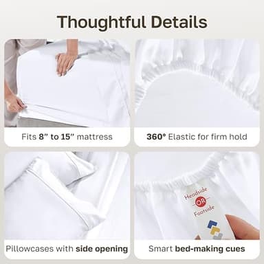 California Design Den Split King Sheets Sets for Adjustable Bed - Soft 400 Thread Count Sateen, Natural 100% Cotton Sheets, Deep Pockets for a Snug Fit, Durable Bedding Set - White - Image 6