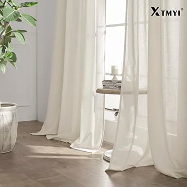 108 Inch Linen Curtains 2 Panels,With Heading Tape Hooks for Track System Back Tab,Stone Washed Cotton Flax Weave Sheer Extra Long Curtain for Living Room Bedroom,9FT 9 FT,Cream(Ivory/Off White) - Image 9