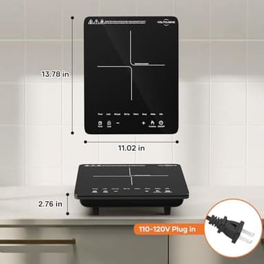 VoltCuisine Portable Induction Cooktop 1200W, Single Burner Hot Plate, 8 Power Levels, Timer & Child Safety Lock, Countertop Burner for Dorm, RV, Apartment, Small Kitchen - Image 6