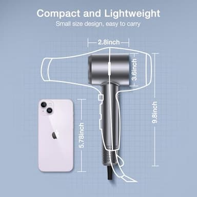 VivaEase Hair Dryer, 160000 RPM Professional High Speed Ionic Blow Dryer for Fast Drying, 5 Temps Quiet Hair Dryer with HD Display for Women, Low Noise Blow Dryer for Home Salon-Grey - Image 7