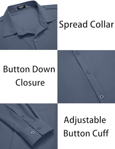 COOFANDY Men's Button Up Shirts Long Sleeve Untucked Dress Shirt Regular Fit Button Down Shirt Denim Blue - Image 5