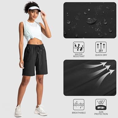 SANTINY Women's 5''/ 7''/9'' Hiking Cargo Shorts Quick Dry Lightweight Summer Shorts for Women Athletic Golf Zipper Pockets(Black_M) - Image 5