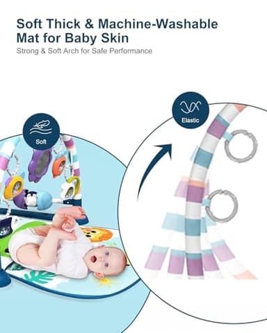 dearlomum Baby Play Mat Gym, Funny Play Piano Tummy Time Activity Mat with 5 Infant Sensory Toys, Music and Lights, Boy & Girl Gifts for Newborns 0 to 3 6 9 12 Months（New Blue） - Image 5