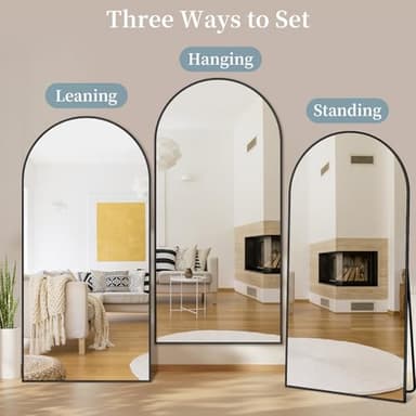 Full Length Mirror with Stand, 81"x41" Arched Full Body Mirror, Large Stand Up Mirrors, Aluminum Frame Floor Standing Mirrors, Freestanding Hanging Leaning Mounted for Bedroom Living Room, Black - Image 6