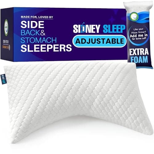 Sidney Sleep Pillow for Side and Back Sleepers - Comfort for Neck and Shoulder Pain - Adjustable Contour Fill - Queen Size - Extra Fill Included (White) - Image 1