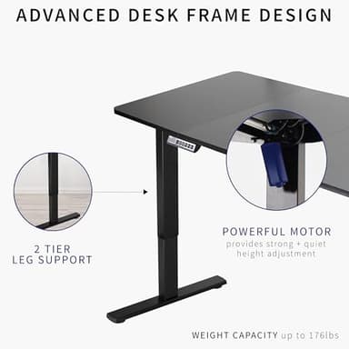 VIVO Electric 60 x 30 in Standing Desk, Memory Height Adjustment, 1B Series, Black Top Black Frame, DESK-KIT-1B6B-30 - Image 4