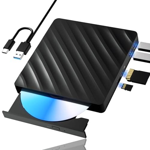 5 in 1 External Blu Ray Drive, Portable Blu Ray Player with USB 3.0 Type-C, CD DVD Burner 3D Blu Ray with SD/TF Port, Blu Ray Drive Compatible with Windows Laptop Desktop (Updated Version) - Image 1