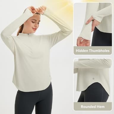 baleaf Women's Rash Guard for Women Sun Shirts UV Protection Half Zip UPF50+ Lightweight Clothing Quick Dry Hiking Top Raw Linen L - Image 5