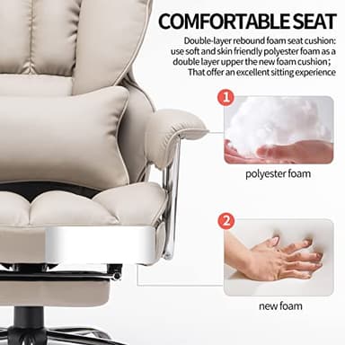 Efomao Big and Tall Office Chair 400lbs – PU Leather Executive Office Chair with Lumbar Support & Leg Rest, Heavy-Duty Computer Chair for Home Office, Grey - Image 5