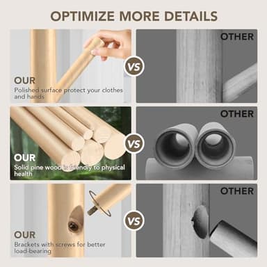 Hupmad Wooden Tree Coat Rack Stand,Sturdy Freestanding Coat Rack with 8 Hooks,3 Adjustable Height for Child Adult,Wood Coat Stand Tree Fits Entryway Bedroom Office for Bags,Hats - Image 8