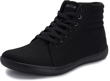 WHITIN Men's Wide High Top Minimalist Barefoot Shoes Casual Canvas Sneakers Zero Drop Sole Size 11 Boots Fitness Fashion Walking All Black 45 - Image 1