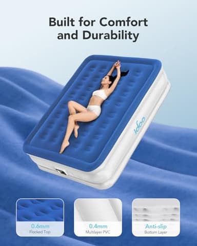 iDOO Air Mattress Queen with Built in Pump, Blow up Mattress, Inflatable Mattress Queen Size for Guests, Home, Camping, 3 Mins Inflation/Deflation, Upgraded Colchones Inflables, Comfort Air Bed - Image 3
