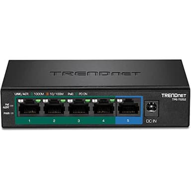 TRENDnet 5-Port Gigabit PoE+ Switch, 32W PoE Power Budget, 10Gbps Switching Capacity, IEEE 802.1p QoS, DSCP Pass-Through Support, Fanless, Wall Mountable, Lifetime Protection, Black, TPE-TG52 - Image 2