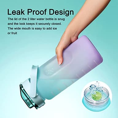 RYI Large Half Gallon 64 OZ Motivational Water Bottle with Straw Time Marker BPA Free for Sport and Fitness Blue Purple - Image 6