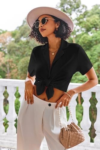 Ekouaer Pajamas Set for Women Short Sleeve Sleepwear Button Down Pjs Lounge Sets Soft Nightwear Black X-Large - Image 5