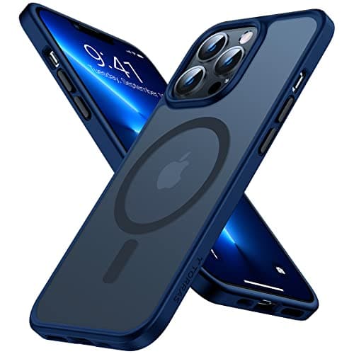 TORRAS Stronger Magnetic for iPhone 14 Pro Case, 12 FT Military Grade Drop Tested, Compatible with MagSafe, Slim Protective Matte Silicone for iPhone 14 Pro Phone Case, Translucent Navy Blue - Image 1