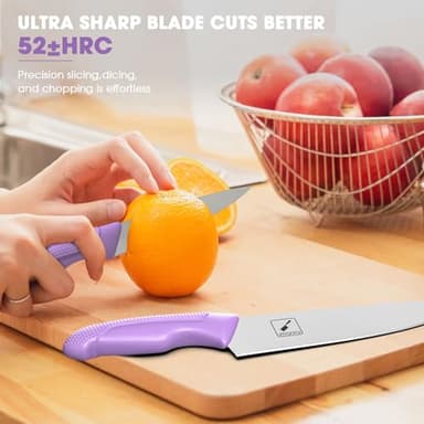 imarku Kitchen Knife Set, Sharp Knives Set with Built-in Sharpener, Stainless Steel Block Knife Set and Non-Slip Ergonomic Handle, Dishwasher Safe, 14 PCS Professional Knife Set for Gift, Lavender - Image 5