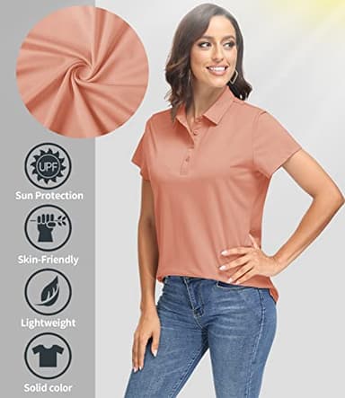 TACVASEN Athletic Polo Shirt for Women Sun Protection Shirts Short Sleeve Quick Dry Golf Shirts Hiking Fishing Shirts Women T Shirt Apricot - Image 3